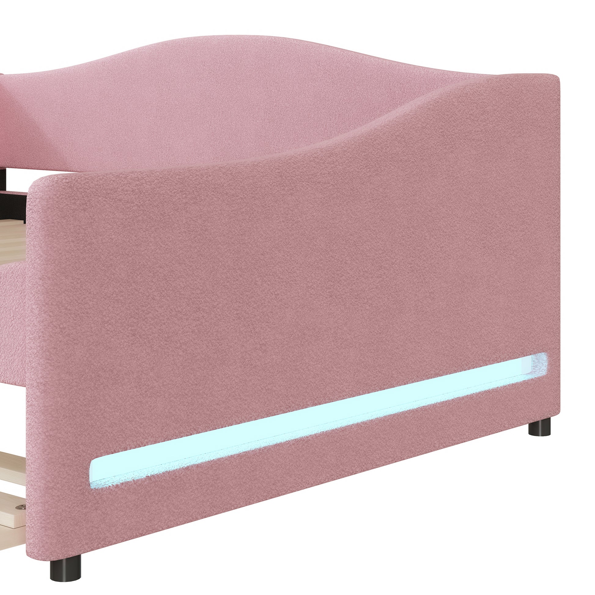 Teddy Fleece Full Size Upholstered Daybed With Light And Trundle, Pink Full Pink Fleece