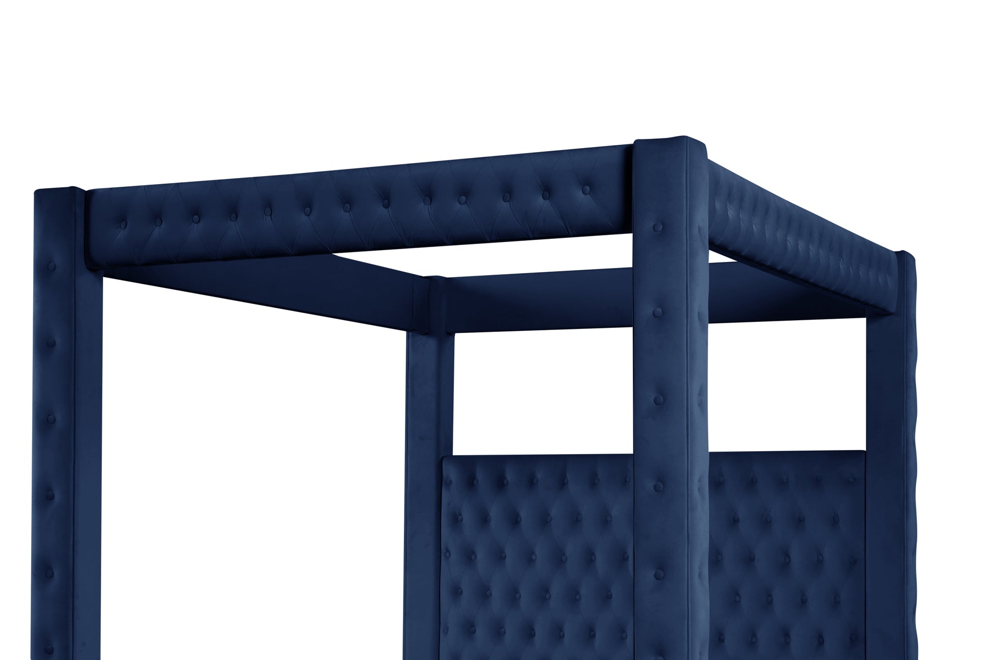 Monica Luxurious Four Poster Full 5 Pc Bed Made With Wood In Navy Box Spring Not Required Full Navy Wood 5 Piece Set Bedroom Bed Included,Chest Included,Dresser Included,Mirror Included,Nightstand Included Modern Upholstered Velvet Tufted Wood