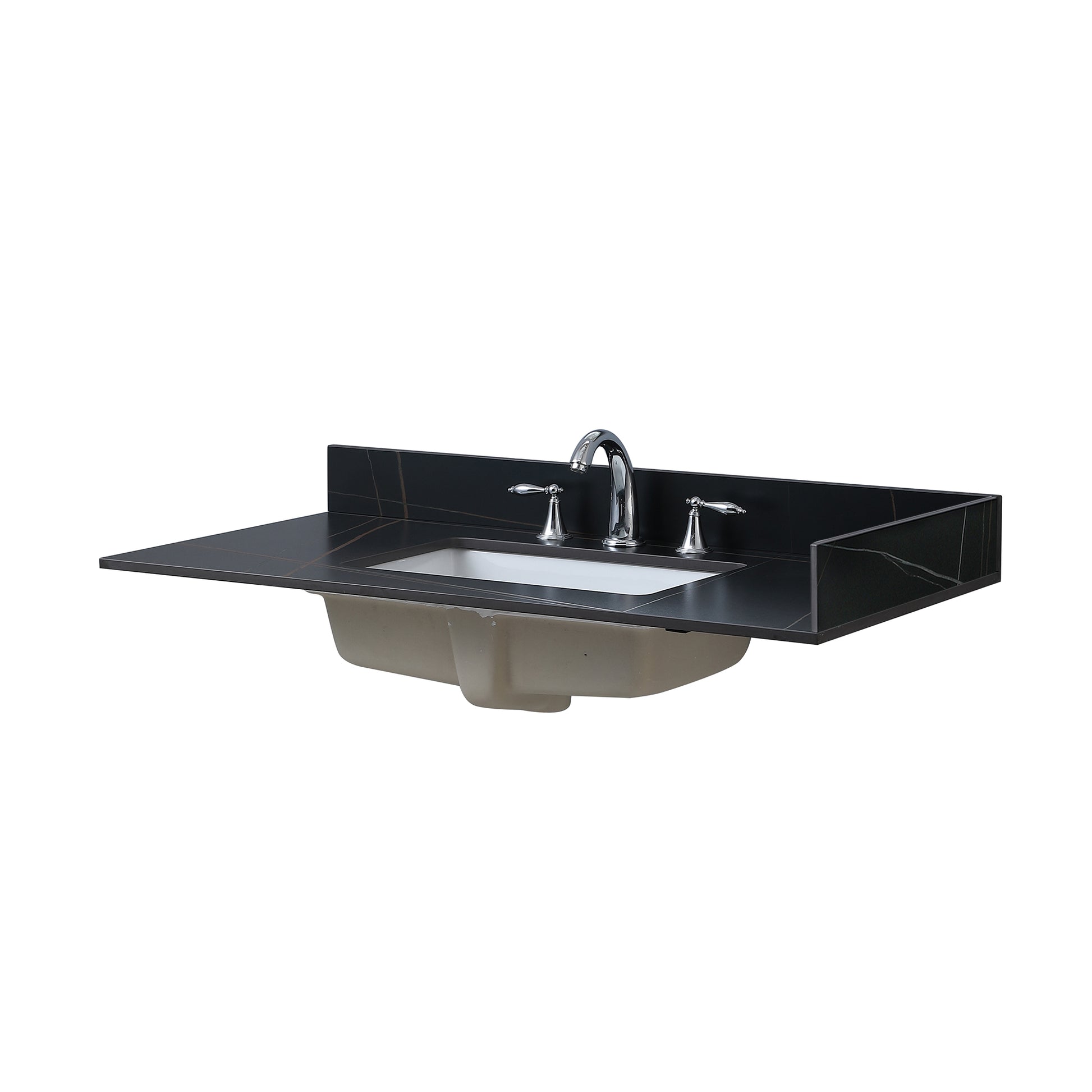 Sintered Stonebathroom Vanity Top Black Gold Side Splash Black Sintered Stone