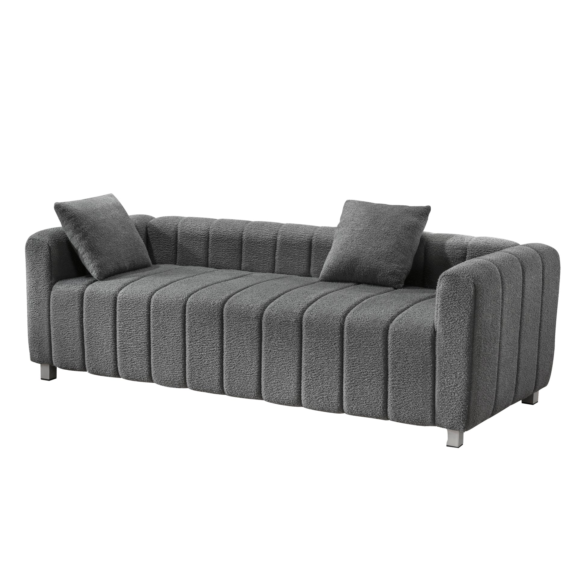 82*30" Modern Teddy Velvet Sofa,2 3 Seat Mid Century Indoor Couch, Exquisite Upholstered Loveseat With Striped Decoration For Living Room,Bedroom,Apartment,2 Colors 2 Pillows Gray Teddy