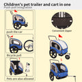 2 In 1 Double 2 Seat Bicycle Bike Trailer Jogger Stroller For Kids Children Foldable Collapsible W Pivot Front Wheel Blue Gray Fabric Steel