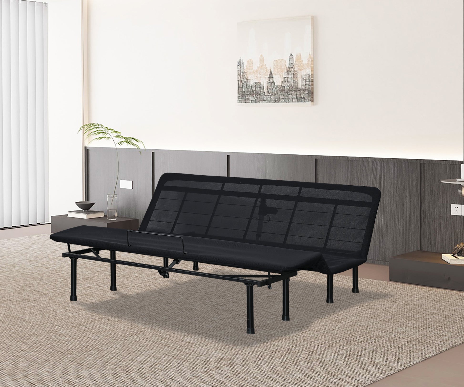 Adjustable Bed Base King Three Fold Motorized Head And Foot Incline Quick And Easy Assembly King Black Steel