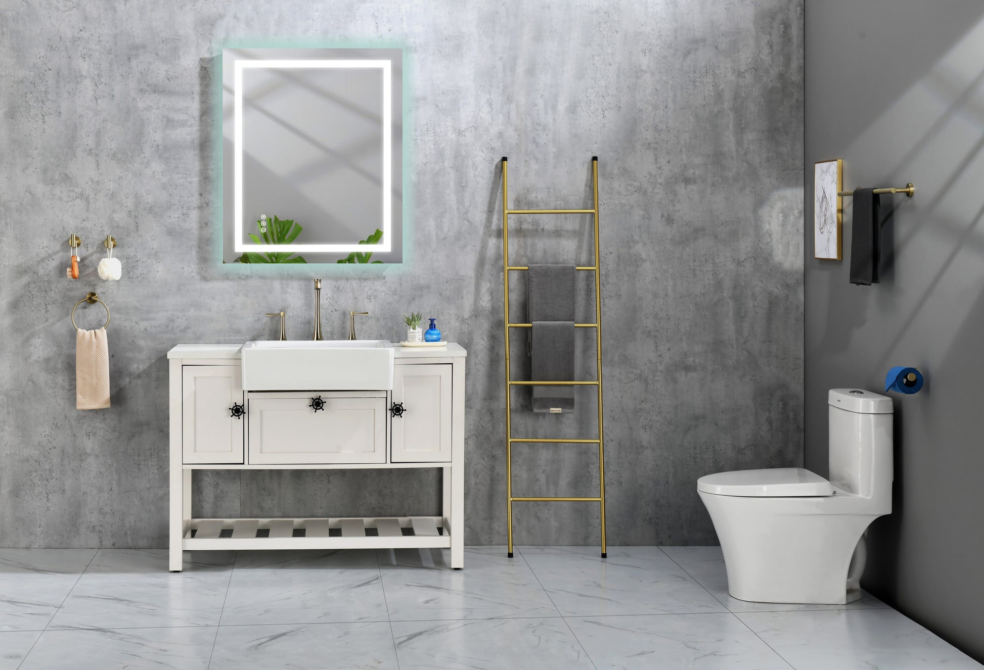 Bathroom Led Mirror Is Multi Functional And Each Function Is Controlled By A Smart Touch Button. White Aluminium