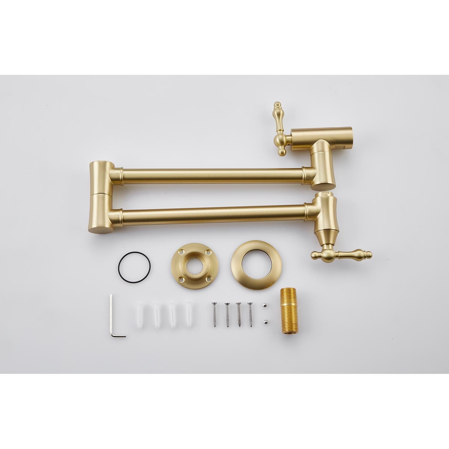 Wall Mount Folding Kitchen Pot Filler Faucet Brushed Gold Brass