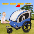 2 In 1 Double 2 Seat Bicycle Bike Trailer Jogger Stroller For Kids Children Foldable Collapsible W Pivot Front Wheel Blue Gray Fabric Steel