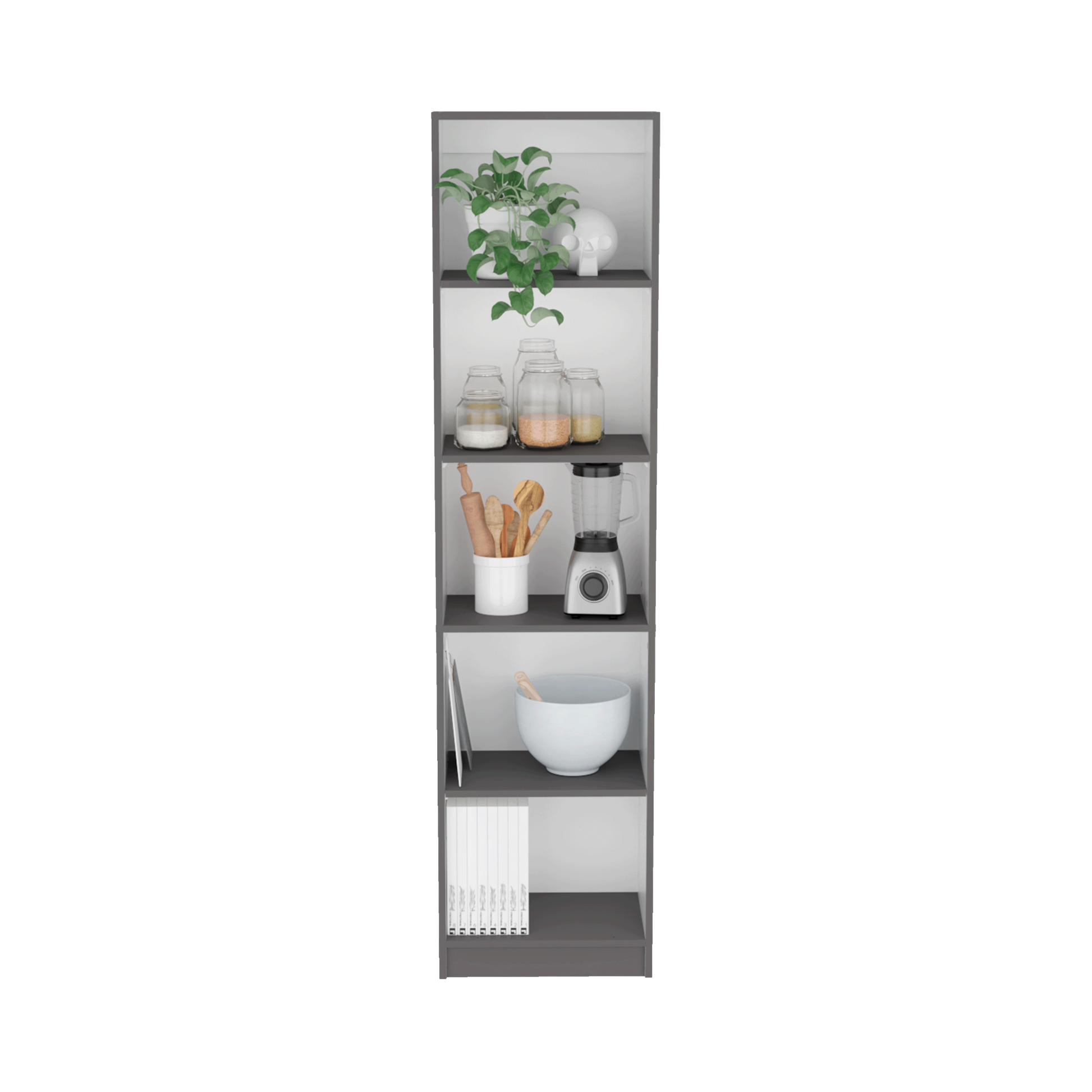 Bookcase Xs Benzoni, Office, Matt Gray White Multicolor Particle Board Engineered Wood