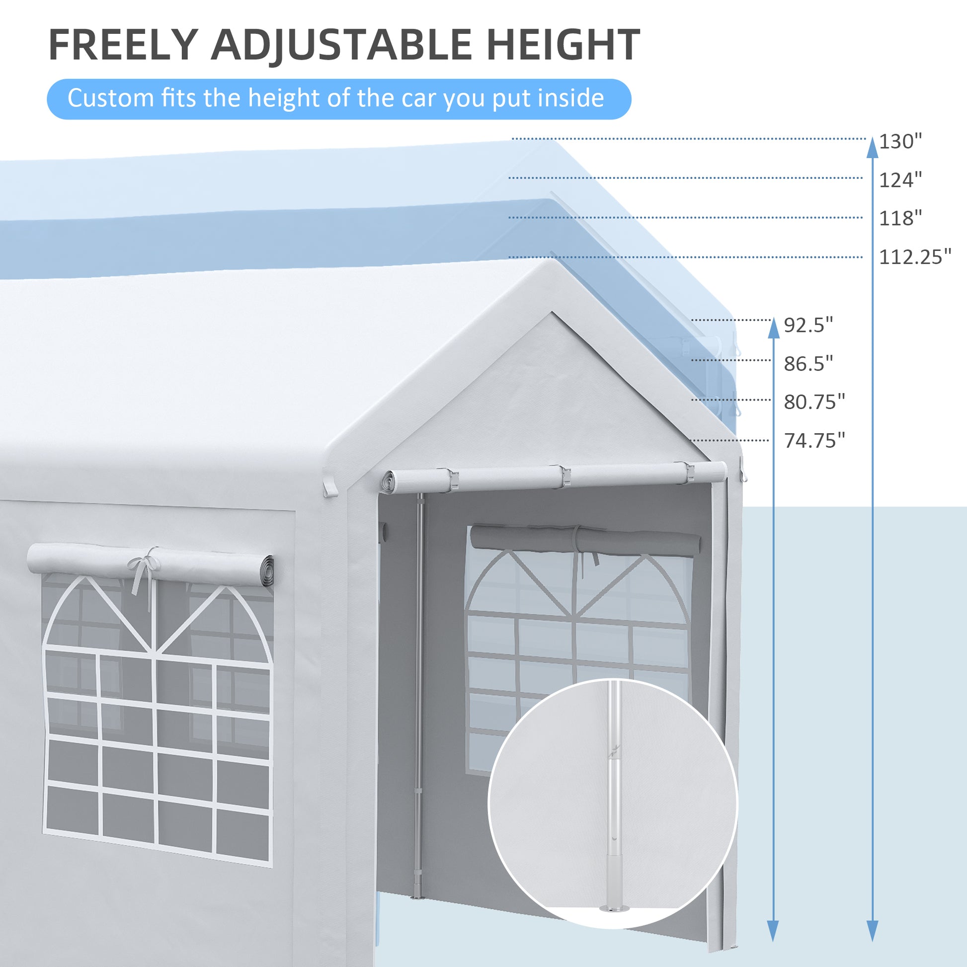 10' X 20' Party Tent And Carport, Height Adjustable Portable Garage, Outdoor Canopy Tent 8 Legs With Sidewalls For Car, Truck, Boat, Motorcycle, Bike, Garden Tools, White White Steel