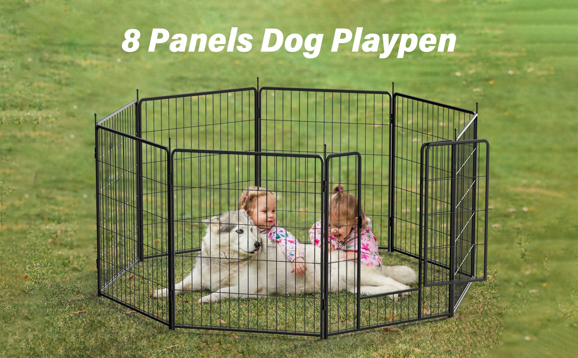 Dog Playpen Indoor Outdoor, 24" Height 8 Panels Fence With Anti Rust Coating, Metal Heavy Portable Foldable Dog Pen For Large, Medium Small Dogs Rv Yard Camping Black Metal