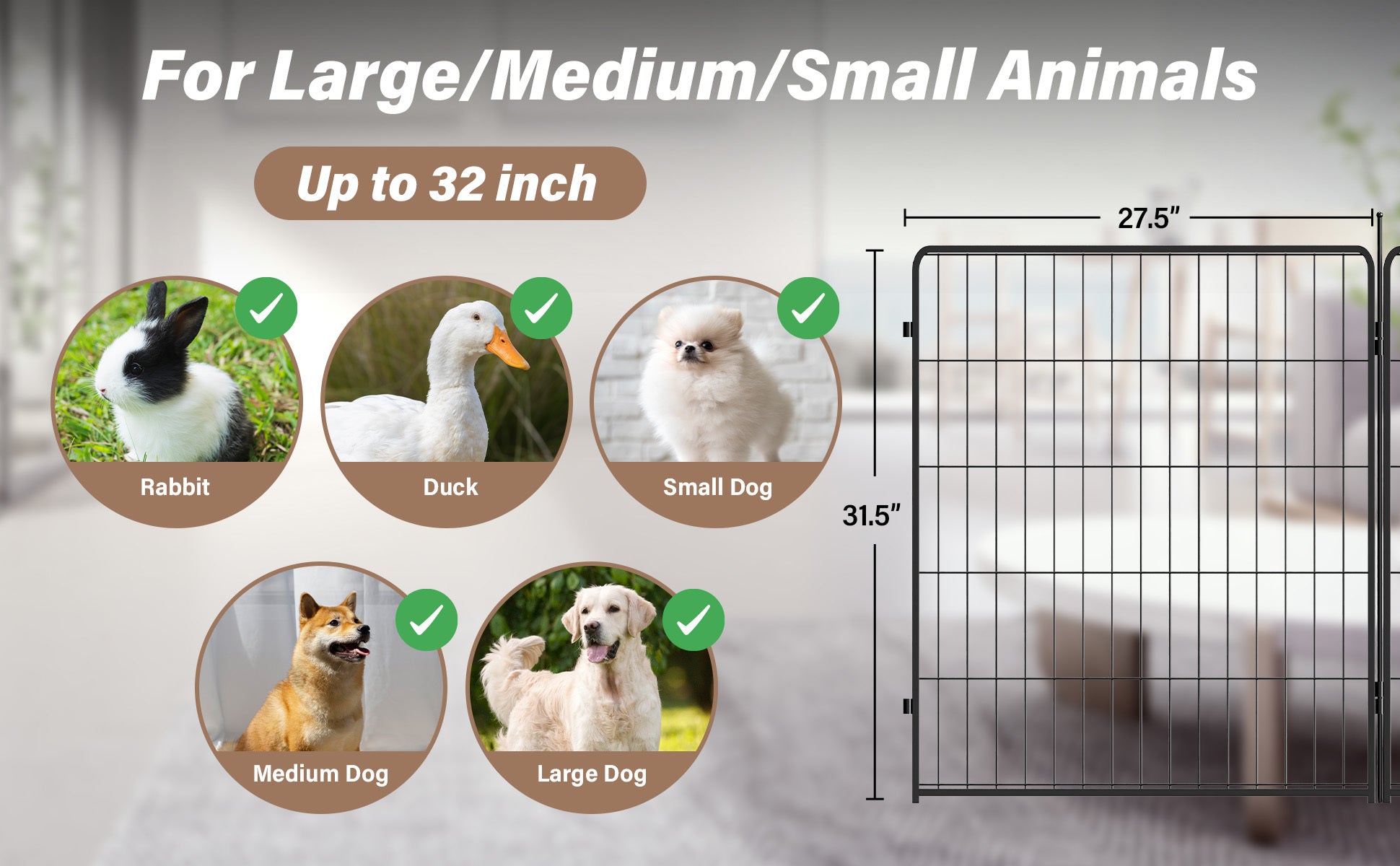 Dog Playpen Indoor Outdoor, 32" Height 8 Panels Fence With Anti Rust Coating, Metal Heavy Portable Foldable Dog Pen For Large, Medium Small Dogs Rv Yard Camping Black Metal