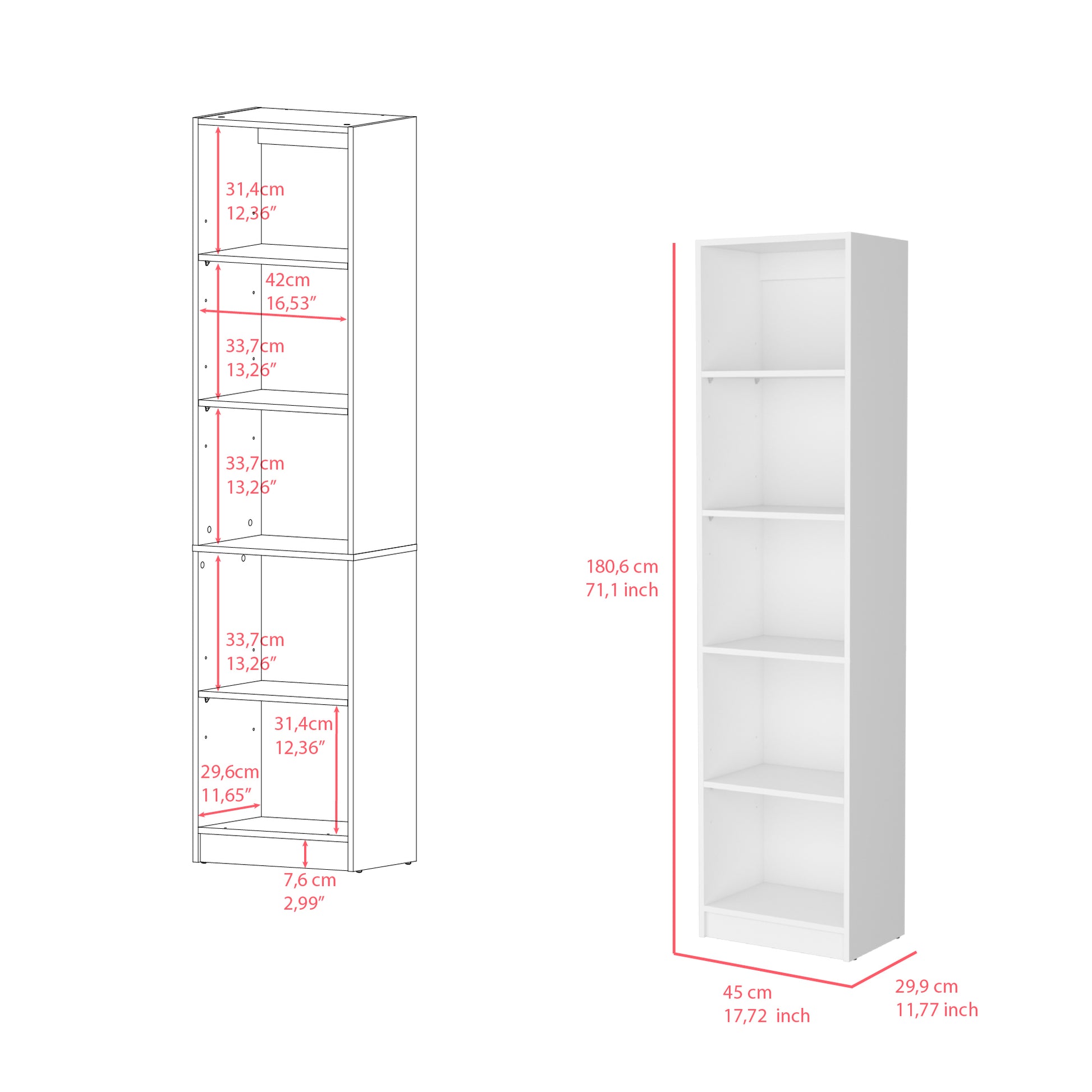 Bookcase Xs Benzoni, Office, White White Particle Board Engineered Wood