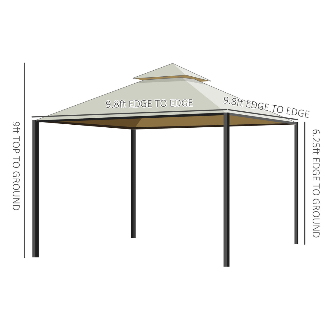 10' X 10' Steel Outdoor Patio Gazebo With Polyester Privacy Curtains, Two Tier Roof For Air, & Large Design Beige Steel