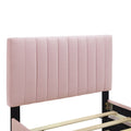 Twin Size Velvet Upholstered Platform Bed With Twin Size Trundle, Pink Pink Upholstered