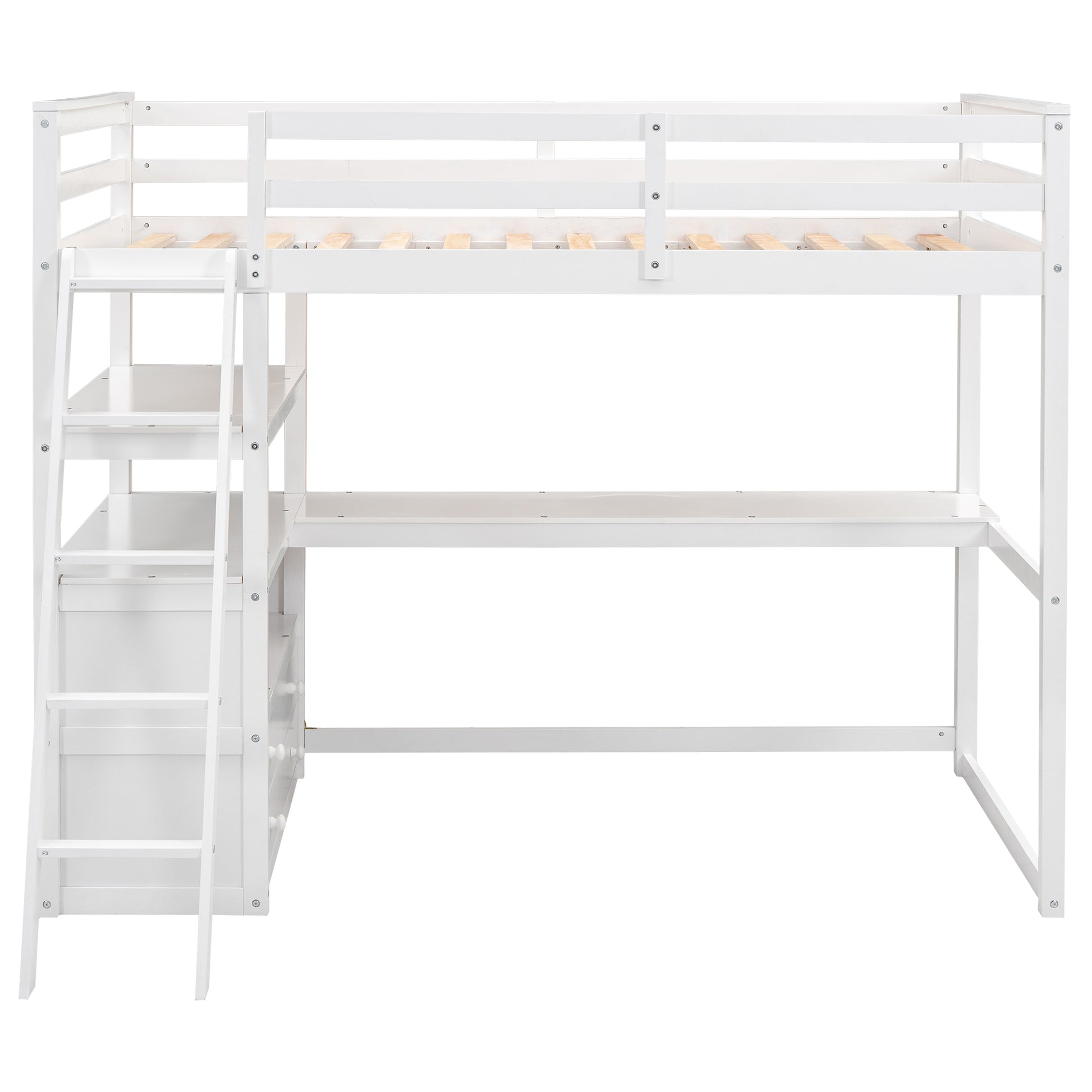 Twin Size Loft Bed With Desk And Shelves, Two Built In Drawers, White Old Sku: Gx000423Aak Box Spring Not Required Twin White Wood Bedroom Pine