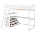 Twin Size Loft Bed With Desk And Shelves, Two Built In Drawers, White Old Sku: Gx000423Aak Box Spring Not Required Twin White Wood Bedroom Pine