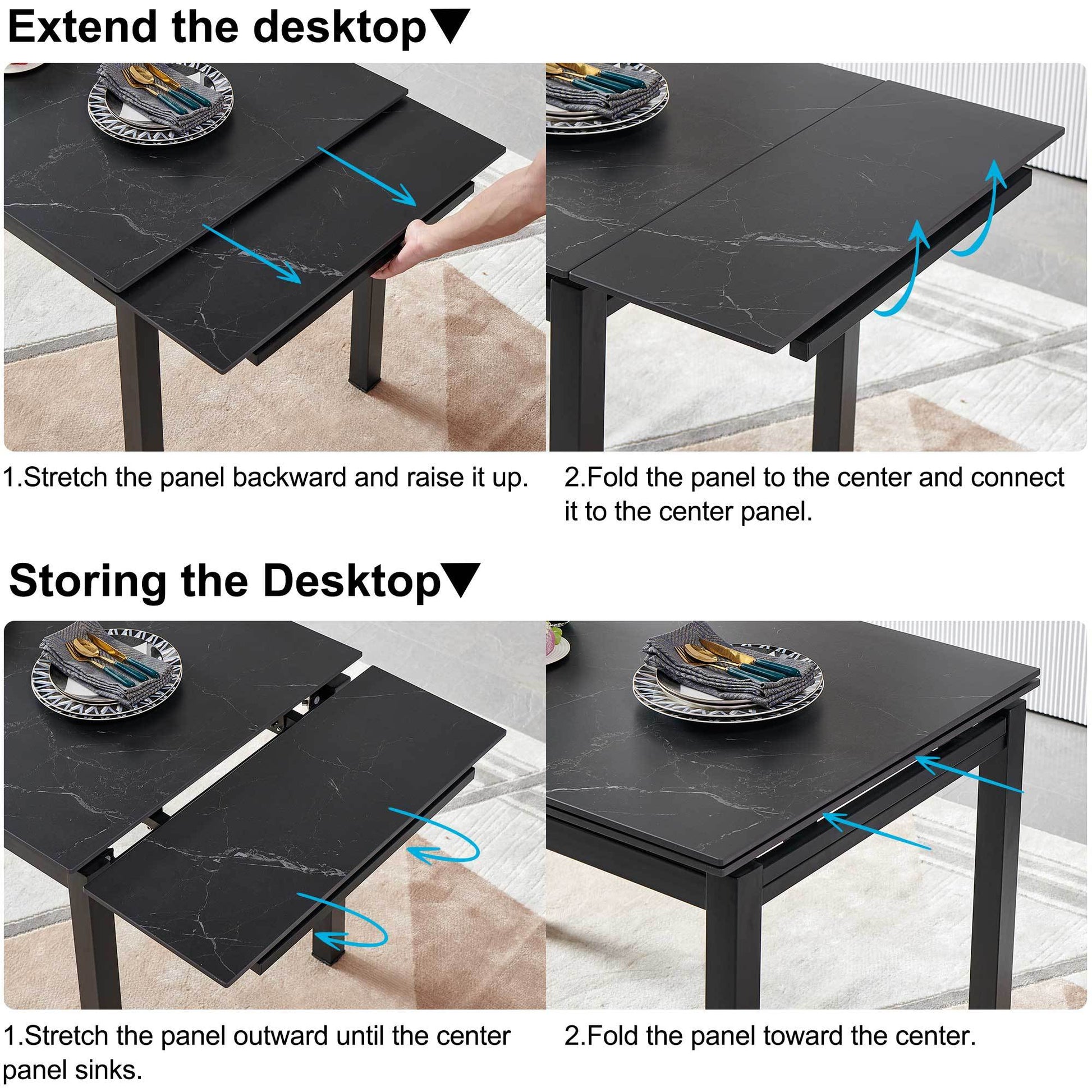 Black Ceramic Modern Rectangular Expandable Dining Room Table For Space Saving Kitchen Small Space Table Black Triangular Dining Room Modern Square Ceramic H Shape