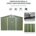 9' X 6' Outdoor Storage Shed, Garden Tool House With Foundation, 4 Vents, And 2 Easy Sliding Doors For Backyard, Patio, Garage, Lawn, Green Green Steel