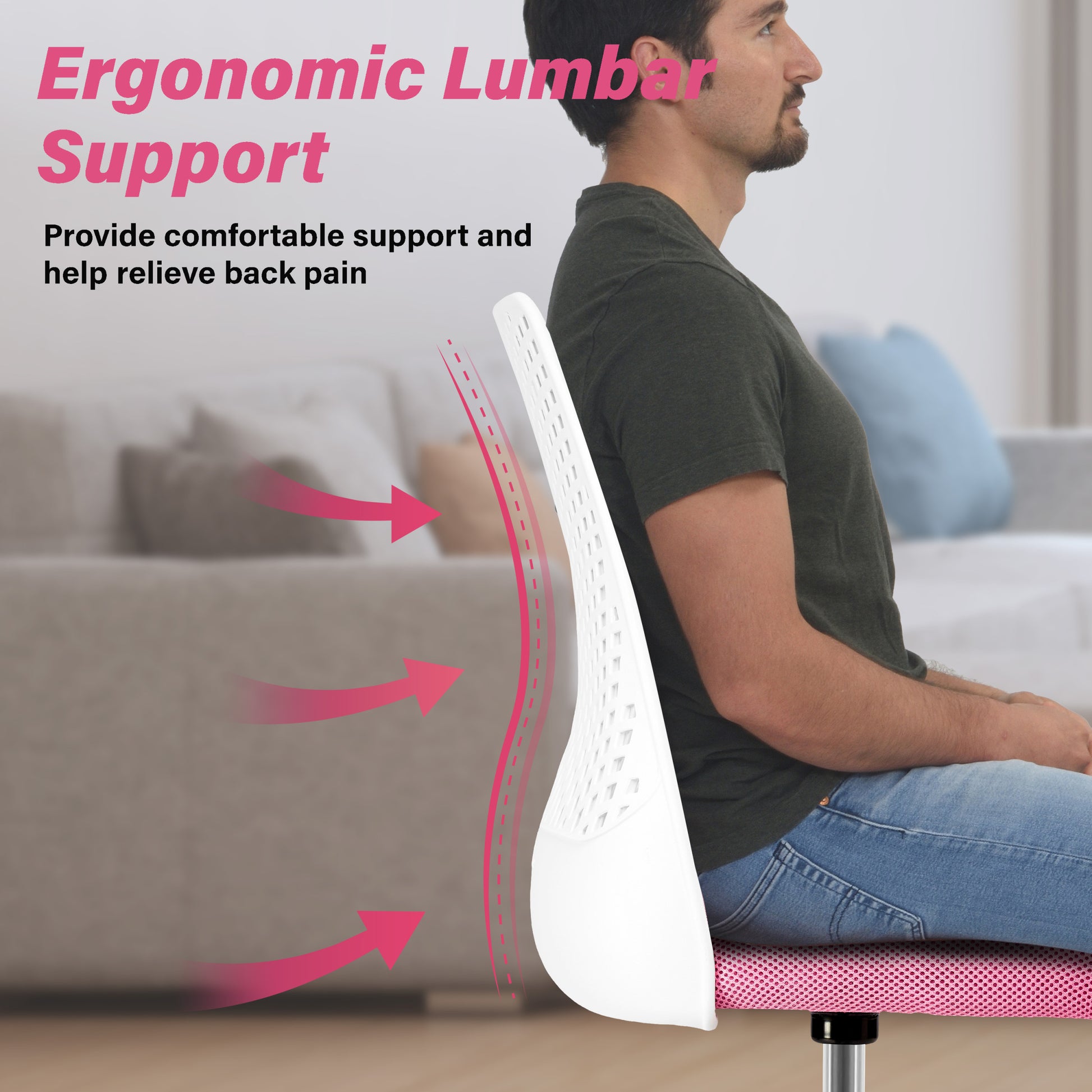 Ergonomic Office And Home Chair With Supportive Cushioning, Pink & White White Pink Nylon Mesh Plastic