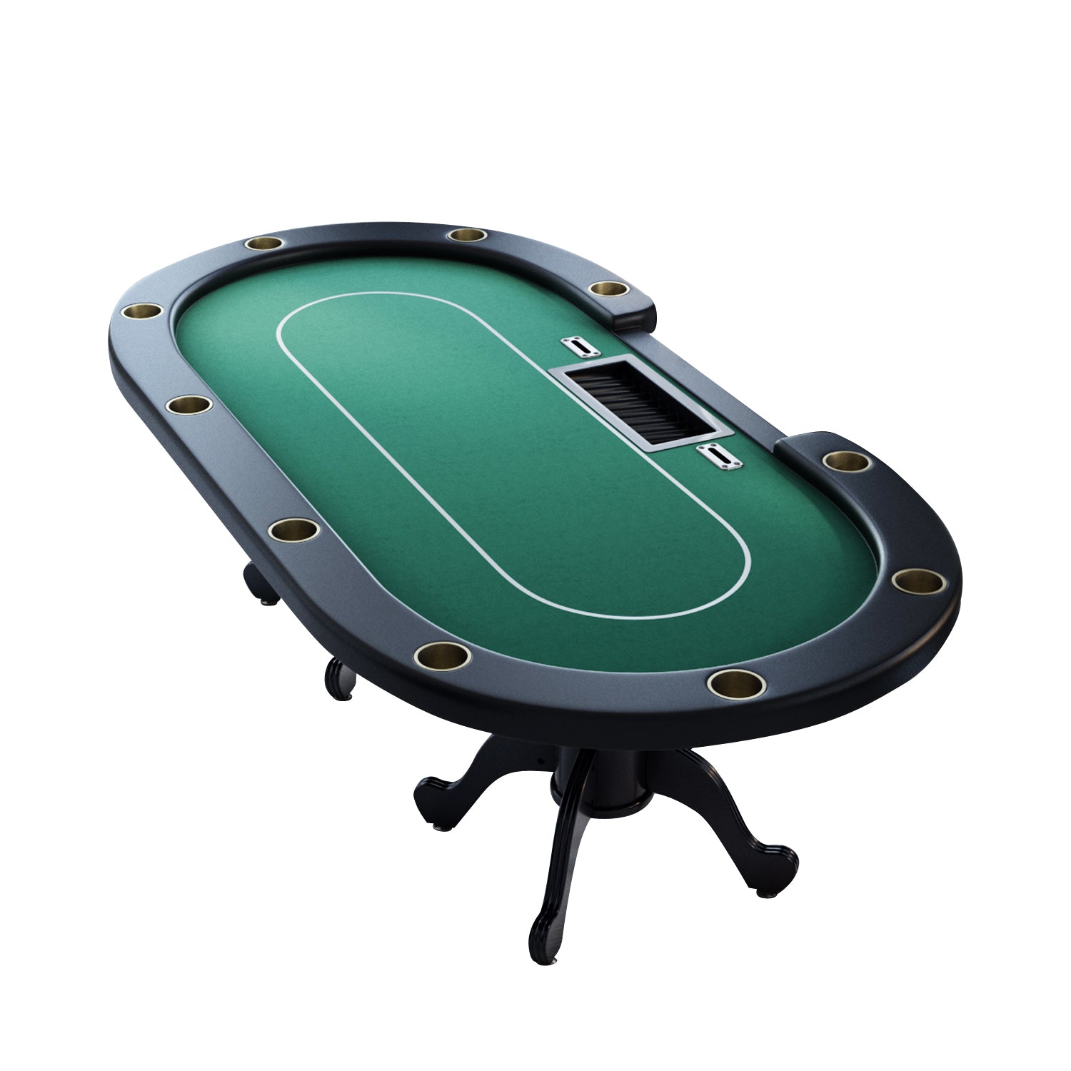 96" Oval Green Aura Texas Holdem Poker Table Curved Legs Casino Dropbox Green Wood