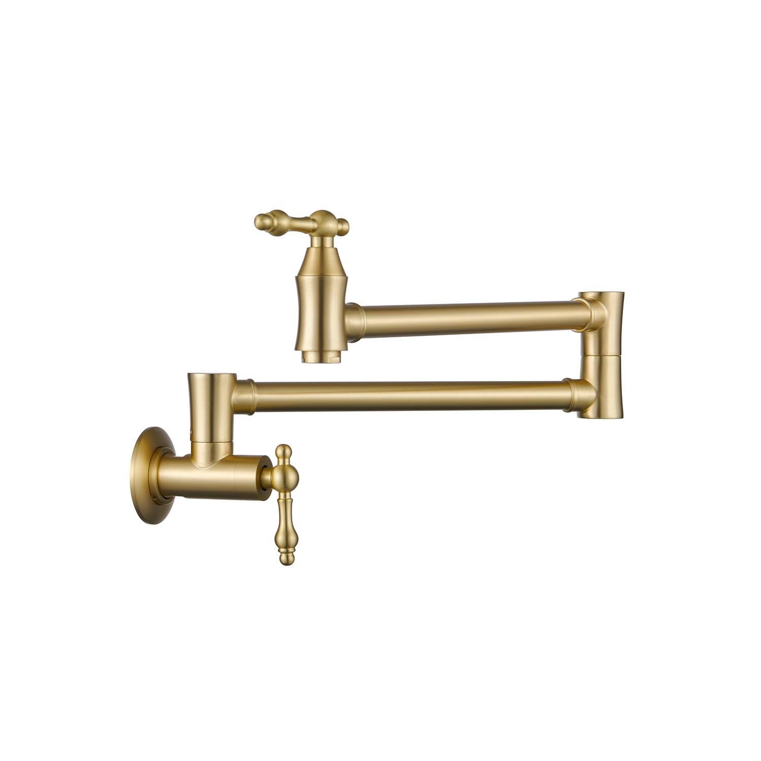 Wall Mount Folding Kitchen Pot Filler Faucet Brushed Gold Brass