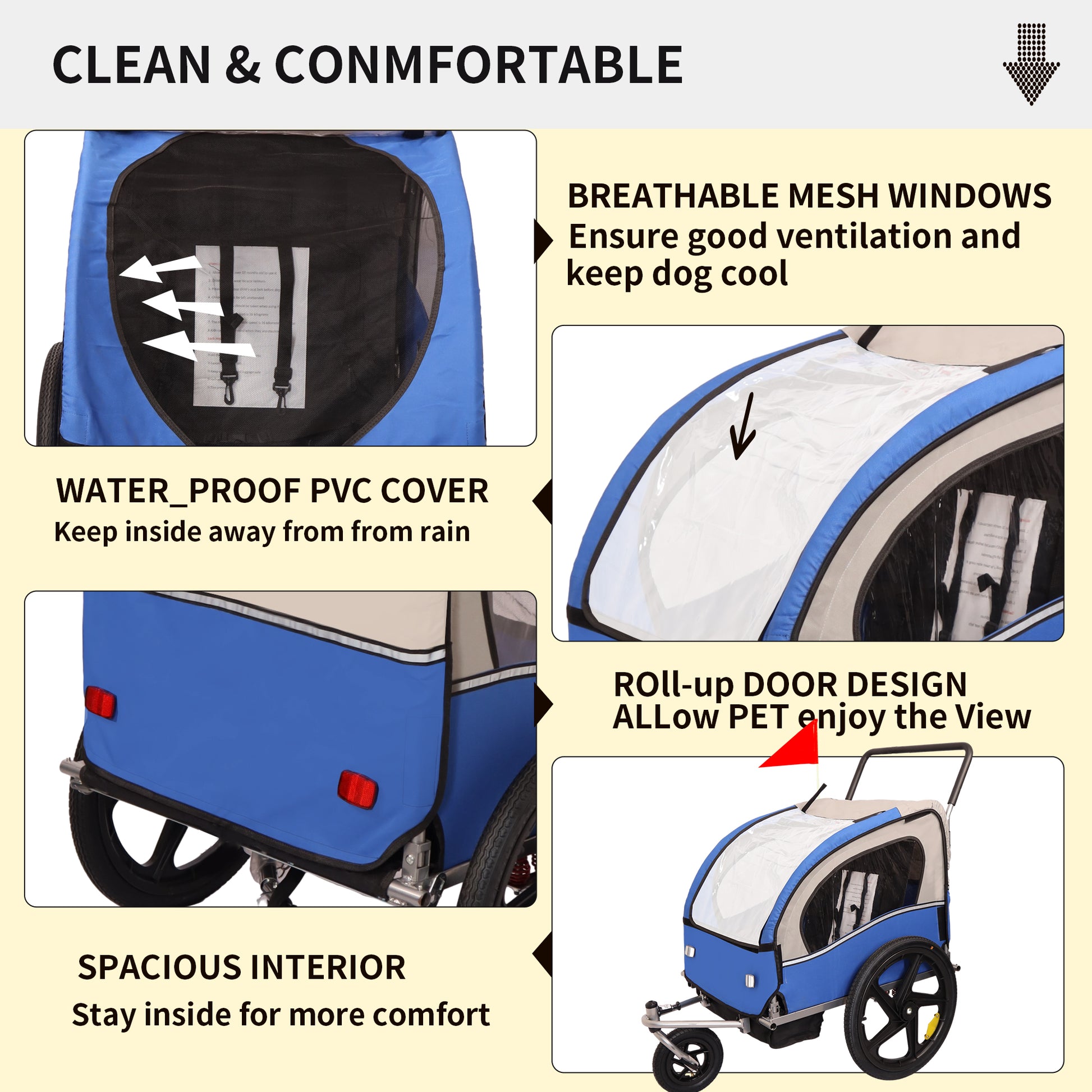 2 In 1 Double 2 Seat Bicycle Bike Trailer Jogger Stroller For Kids Children Foldable Collapsible W Pivot Front Wheel Blue Gray Fabric Steel