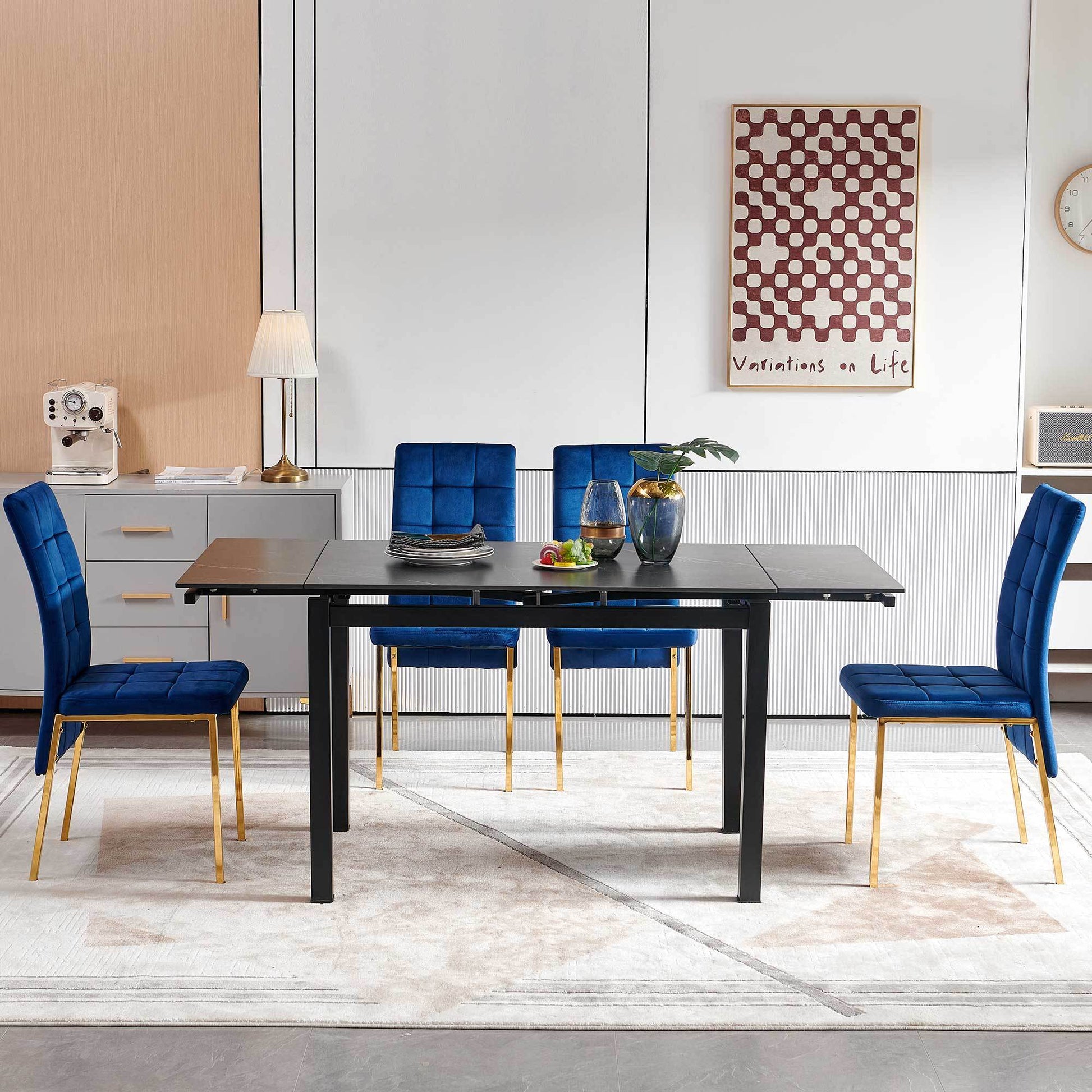 Black Ceramic Modern Rectangular Expandable Dining Room Table For Space Saving Kitchen Small Space Table Leg Black Dining Room Modern Square Ceramic