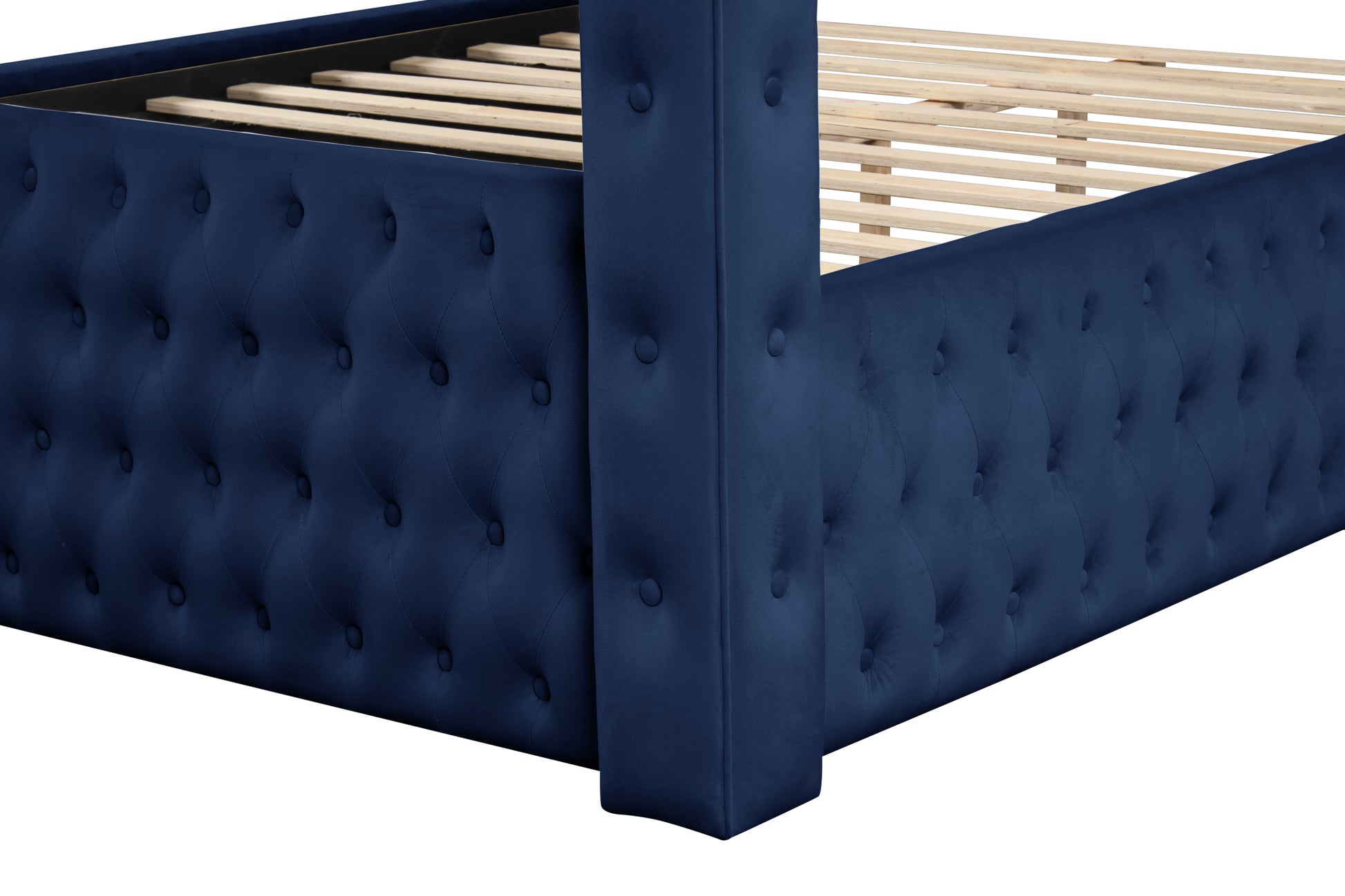 Monica Luxurious Four Poster Full 4 Pc Bed Made With Wood In Navy Box Spring Not Required Full Navy Wood 4 Piece Set Bedroom Modern Upholstered Velvet Tufted Wood