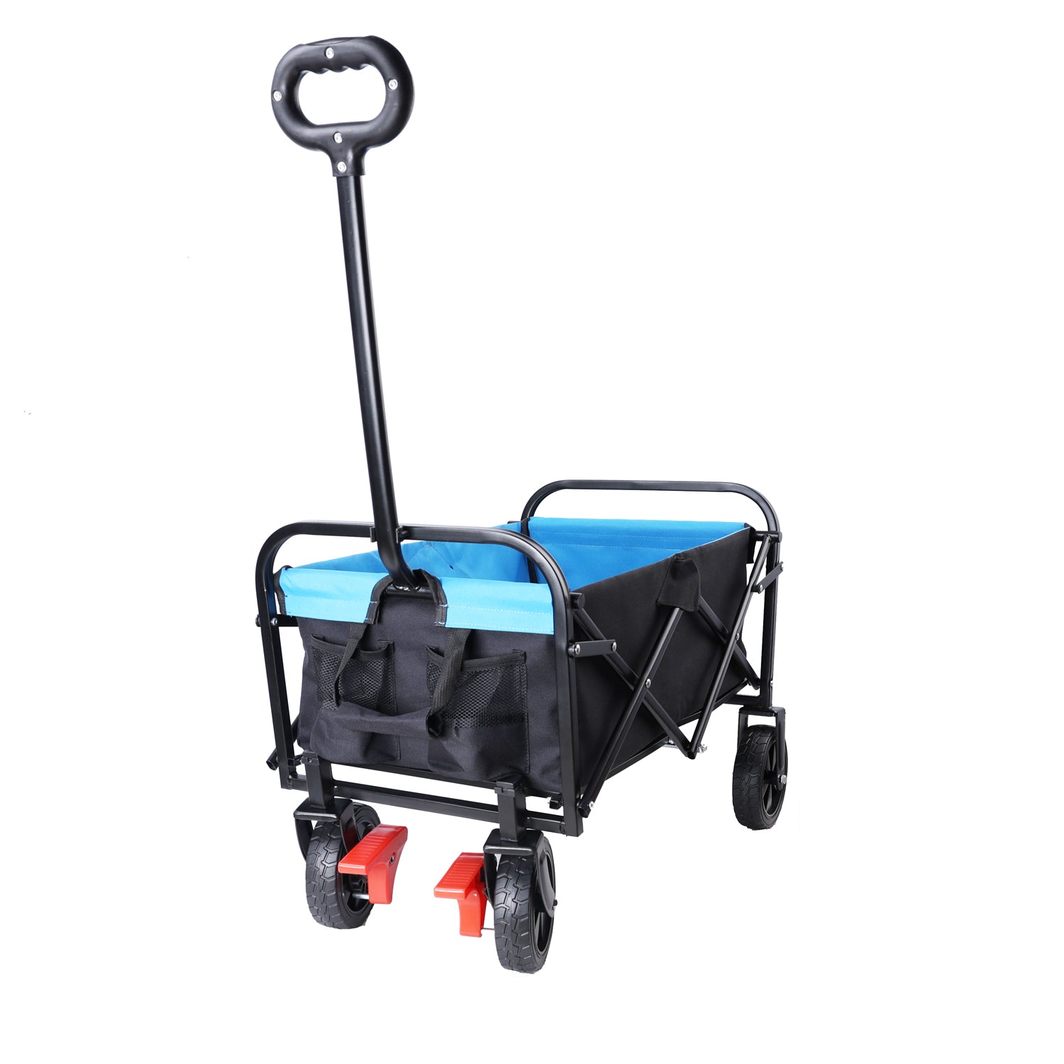 Mini Folding Wagon Garden Shopping Beach Cart Black Blue Brake Black Blue Metal