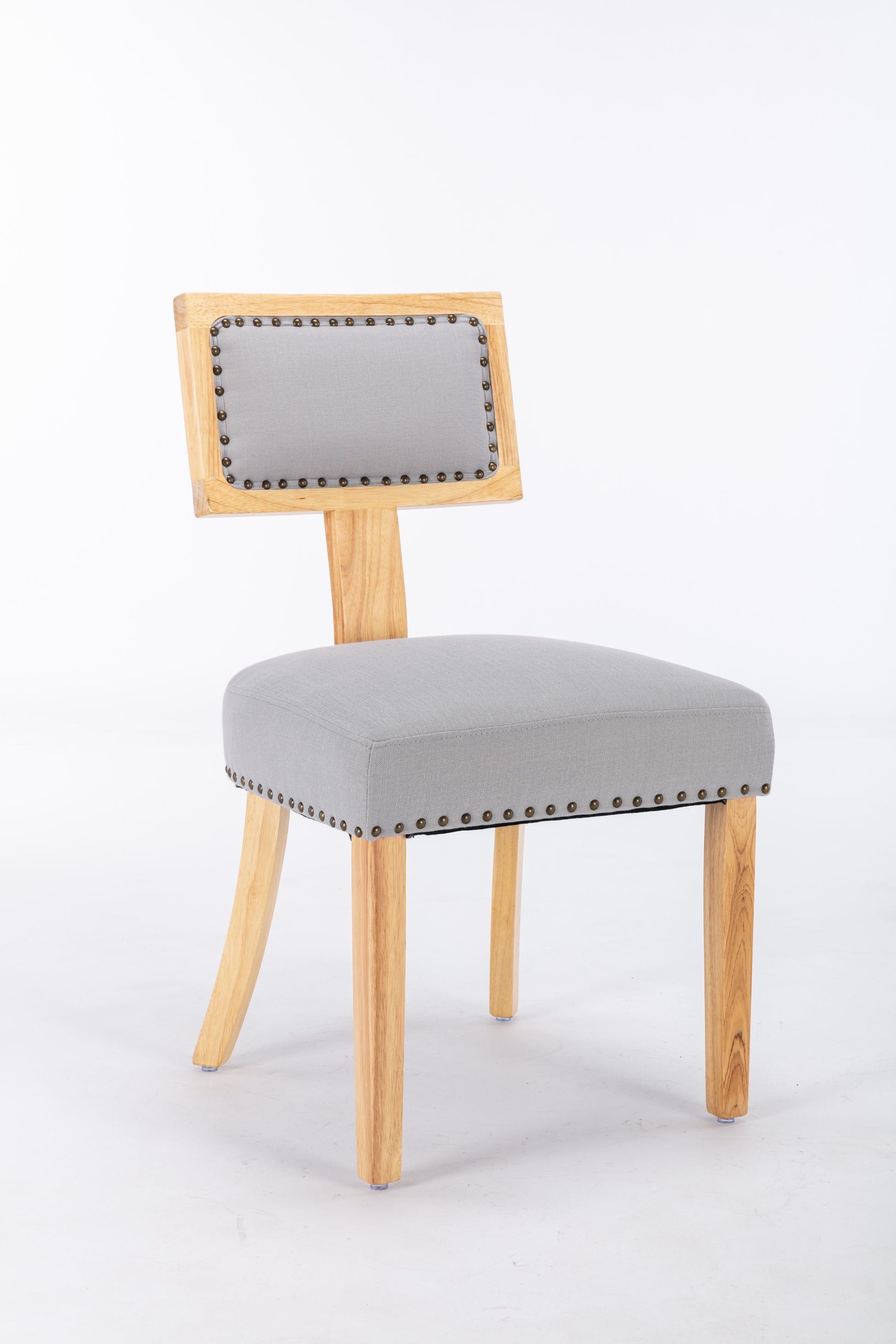 Heng Ming T Back Dining Chair, With Rivet Decoration Adjustment Mat, Suitable For Dining Room, Kitchen, Balcony, Bedroom,Set Of 2 Light Gray Fabric