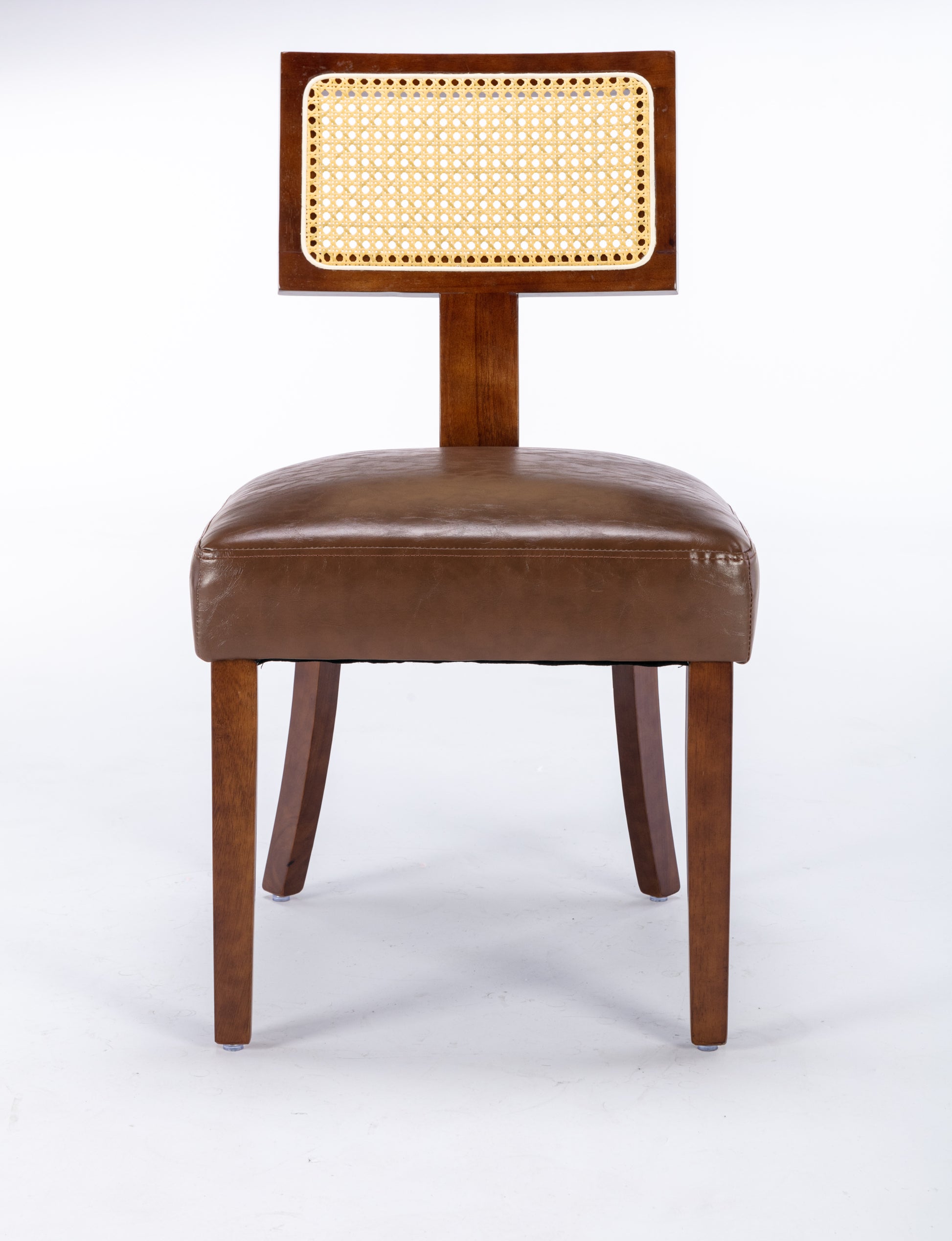 Heng Ming T Back Imitation Rattan Dining Chair, Pu Cushion With Adjustable Foot Cushion, Suitable For Kitchen, Dining Room, Balcony, Bedroom,Set Of 2 Brown Pvc