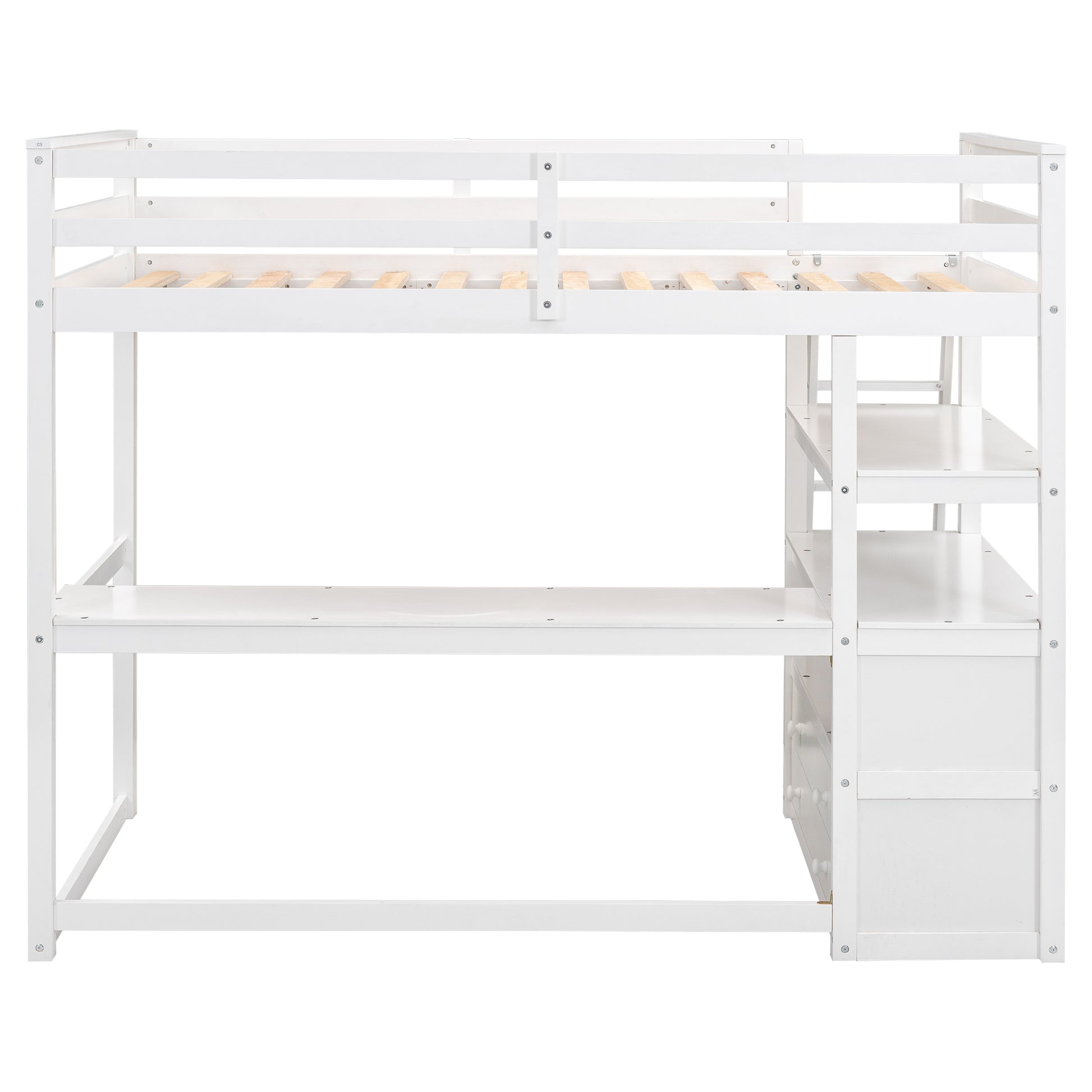 Twin Size Loft Bed With Desk And Shelves, Two Built In Drawers, White Old Sku: Gx000423Aak Box Spring Not Required Twin White Wood Bedroom Pine
