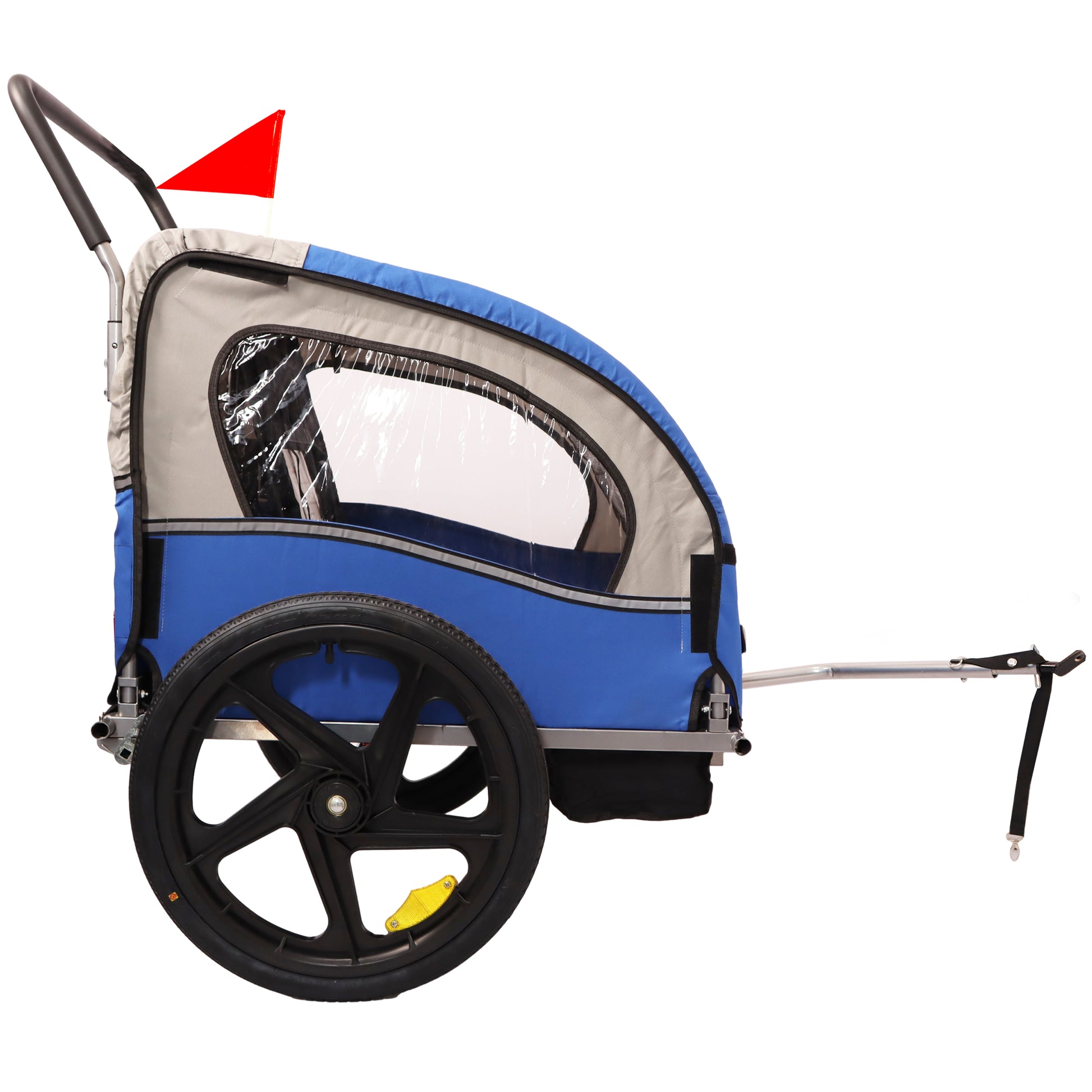 2 In 1 Double 2 Seat Bicycle Bike Trailer Jogger Stroller For Kids Children Foldable Collapsible W Pivot Front Wheel Blue Gray Fabric Steel