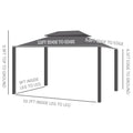 10' X 12' Hardtop Gazebo Canopy With Galvanized Steel Double Roof, Aluminum Frame, Permanent Pavilion Outdoor Gazebo With Netting And Curtains For Patio, Garden, Backyard, Deck, Lawn Brown Steel