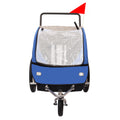 2 In 1 Double 2 Seat Bicycle Bike Trailer Jogger Stroller For Kids Children Foldable Collapsible W Pivot Front Wheel Blue Gray Fabric Steel