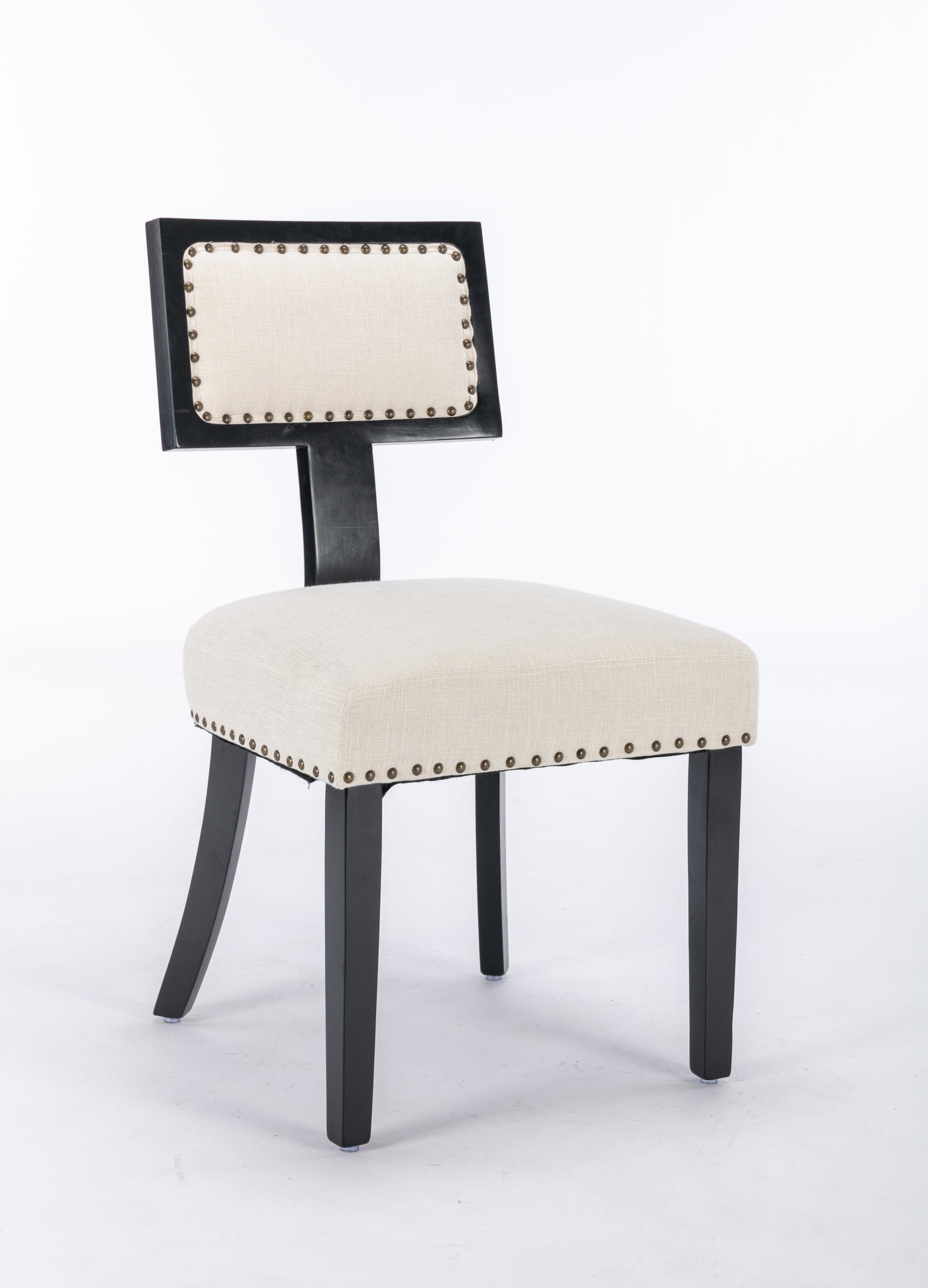 Heng Ming T Back Dining Chair, With Rivet Decoration Adjustment Mat, Suitable For Dining Room, Kitchen, Balcony, Bedroom,Set Of 2 Beige Fabric