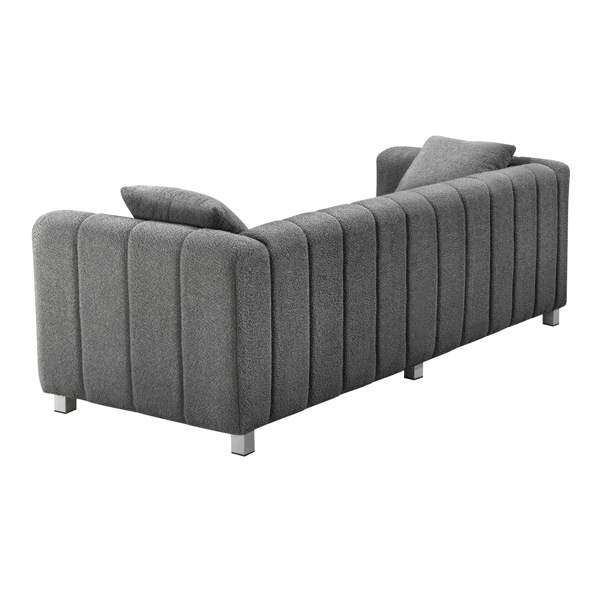 82*30" Modern Teddy Velvet Sofa,2 3 Seat Mid Century Indoor Couch, Exquisite Upholstered Loveseat With Striped Decoration For Living Room,Bedroom,Apartment,2 Colors 2 Pillows Gray Teddy