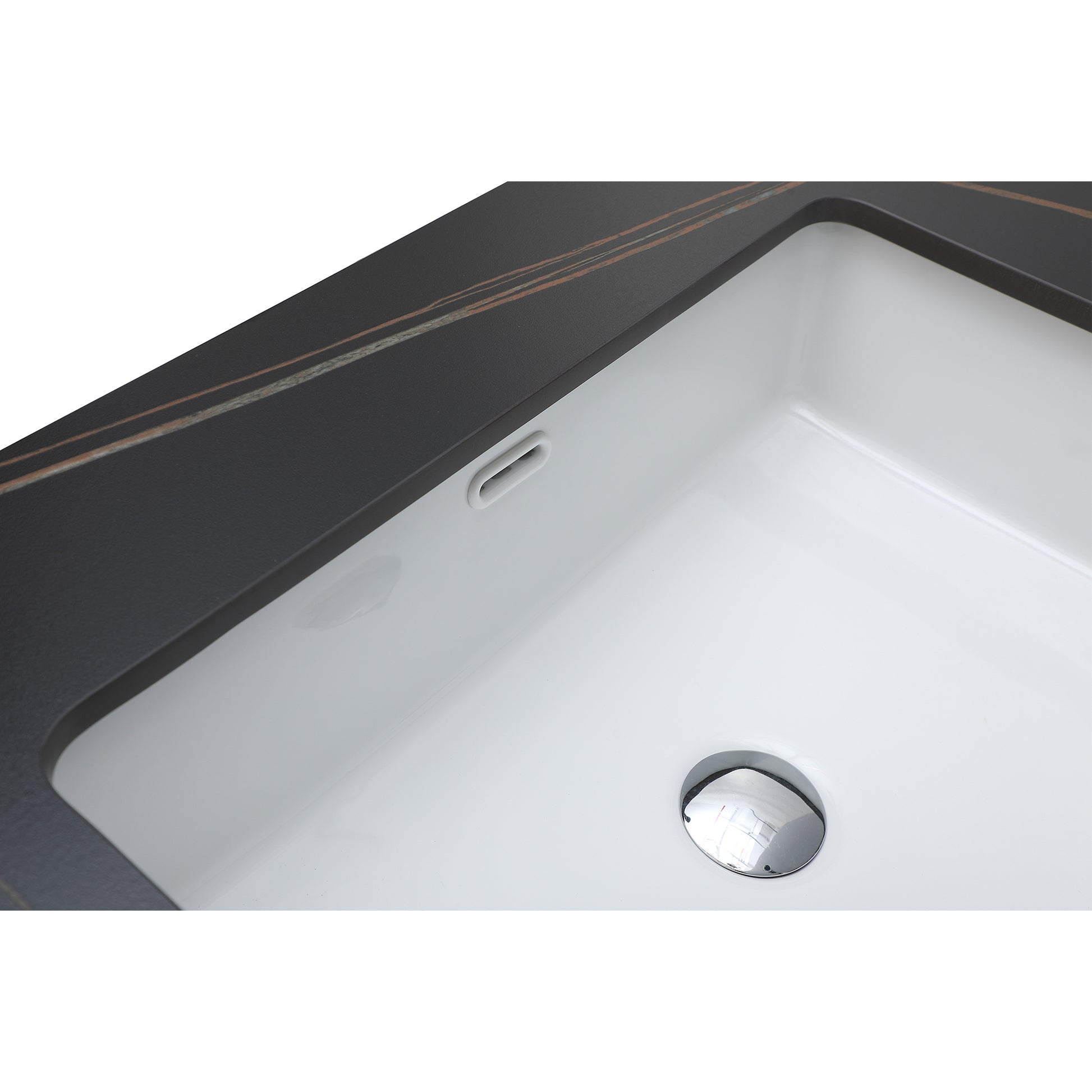 43Inch Bathroom Stone Vanity Top Black Gold Color With Undermount Ceramic Sink And Single Faucet Hole With Backsplash Black Sintered Stone