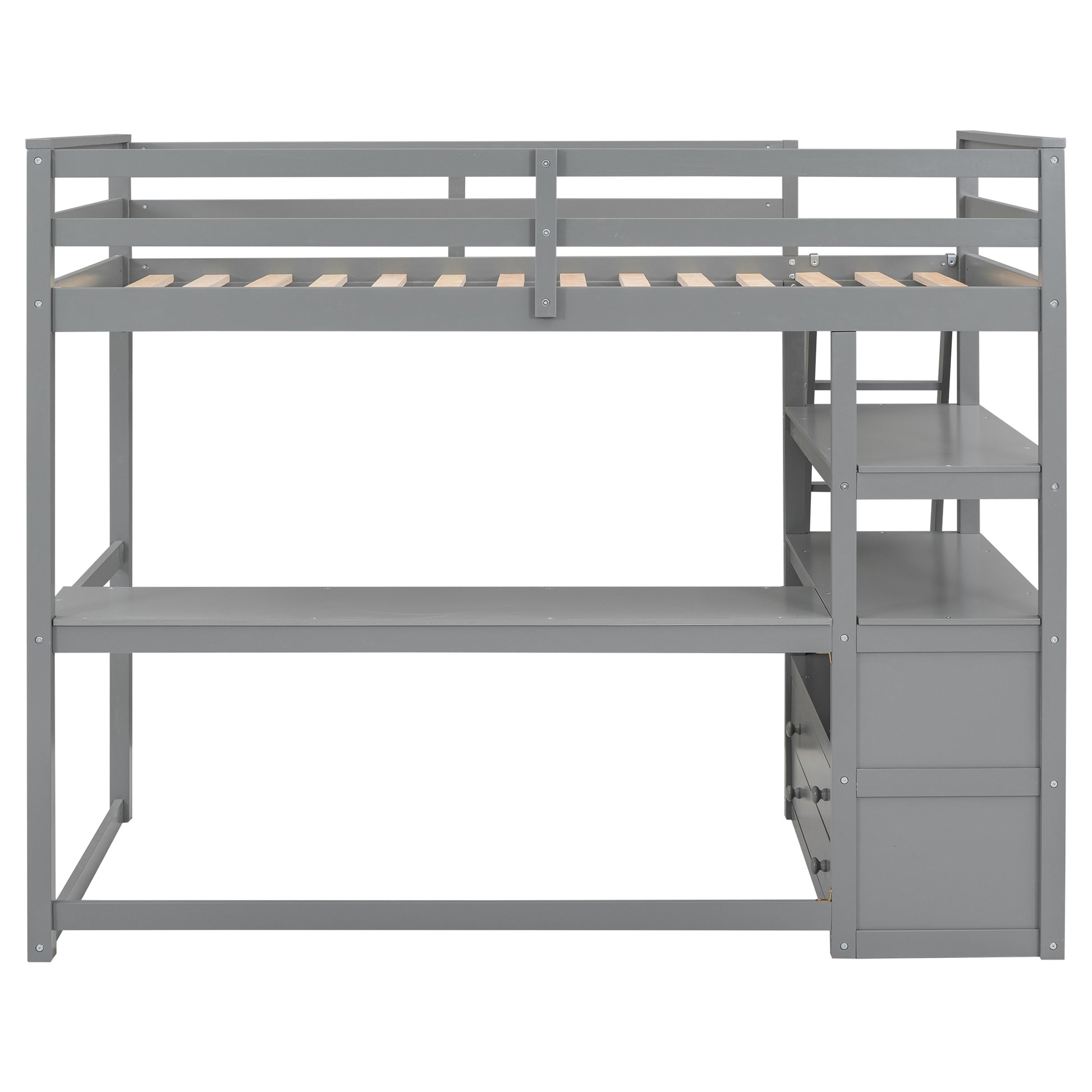 Twin Size Loft Bed With Desk And Shelves, Two Built In Drawers, Gray Old Sku: Gx000423Aae Box Spring Not Required Twin Gray Wood Bedroom Pine