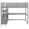 Twin Size Loft Bed With Desk And Shelves, Two Built In Drawers, Gray Old Sku: Gx000423Aae Box Spring Not Required Twin Gray Wood Bedroom Pine