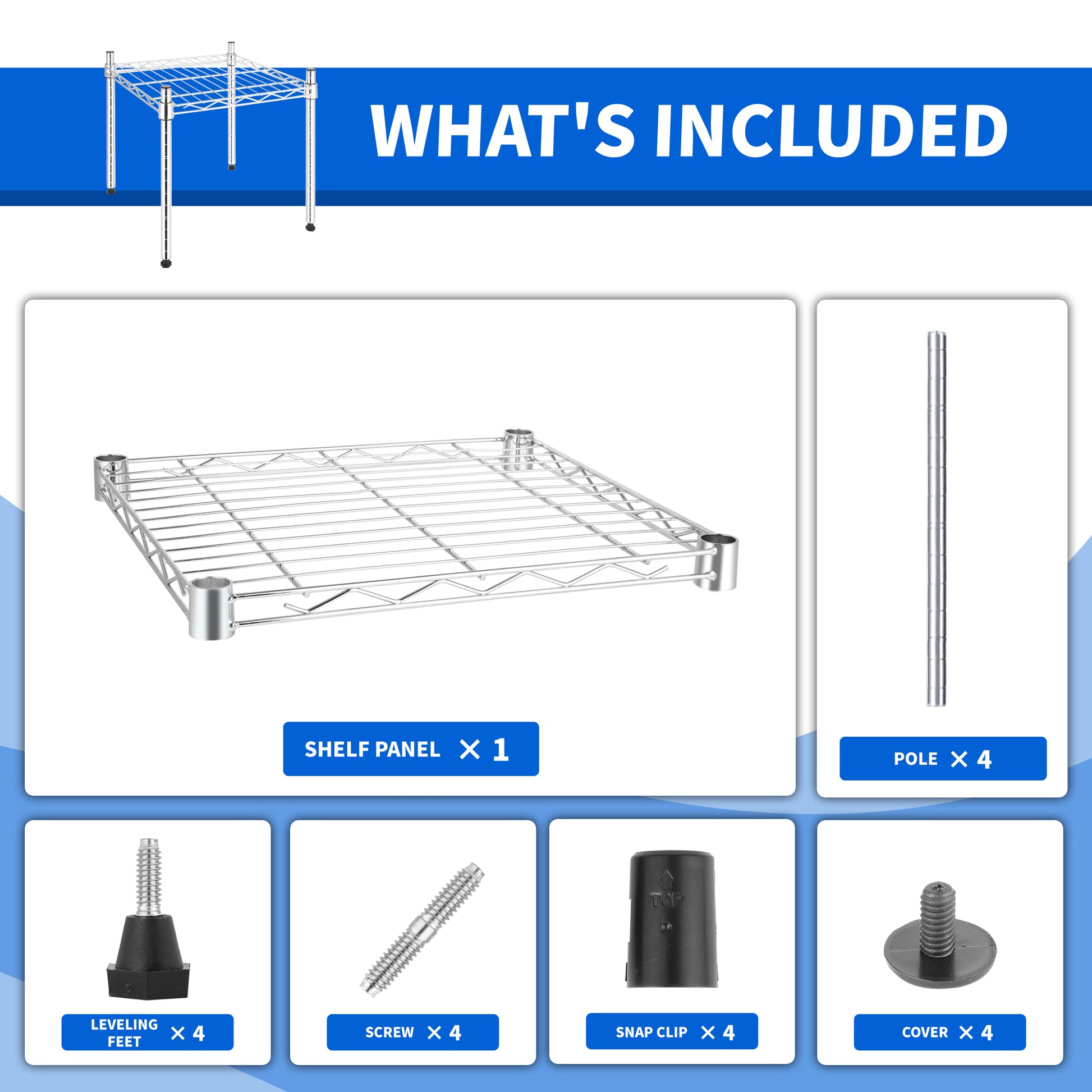 Heavy Duty Shelving Unit, Wire Metal Stackable Storage, 1 Tier Shelf, Chrome, 15" W X 13.8" D X 15" H Chrome Iron