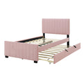 Twin Size Velvet Upholstered Platform Bed With Twin Size Trundle, Pink Pink Upholstered