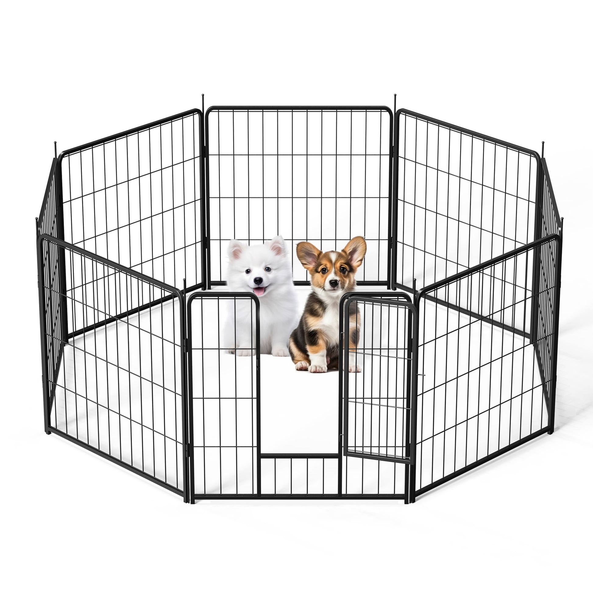 Dog Playpen Indoor Outdoor, 24" Height 8 Panels Fence With Anti Rust Coating, Metal Heavy Portable Foldable Dog Pen For Large, Medium Small Dogs Rv Yard Camping Black Metal