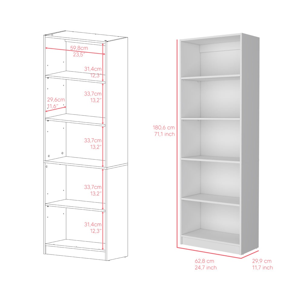 Bookcase 4 Shelves Benzoni, Office, White White Particle Board Engineered Wood