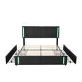 Queen Size Upholstered Platform Bed With Led Lights And Usb Charging, Storage Bed With 4 Drawers, Gray Linen Gray Linen