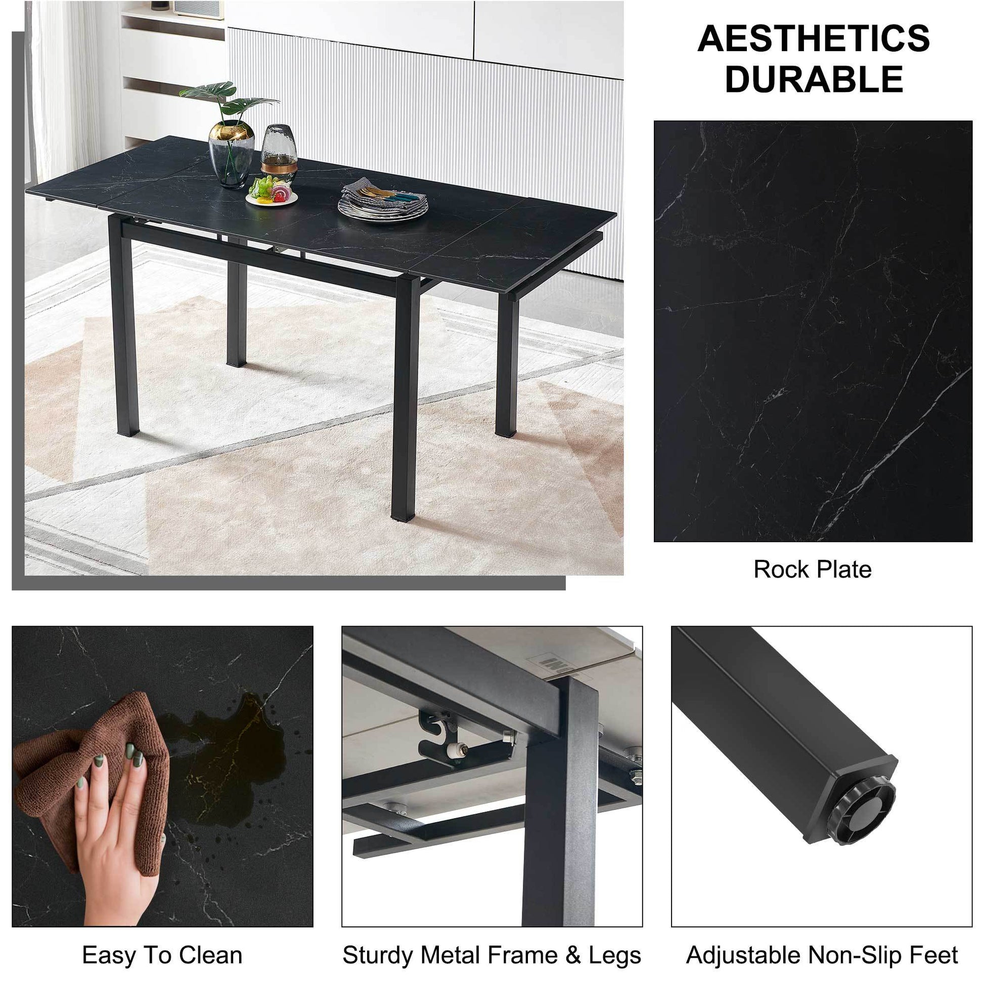 Black Ceramic Modern Rectangular Expandable Dining Room Table For Space Saving Kitchen Small Space Table Top Black Dining Room Modern Square Ceramic