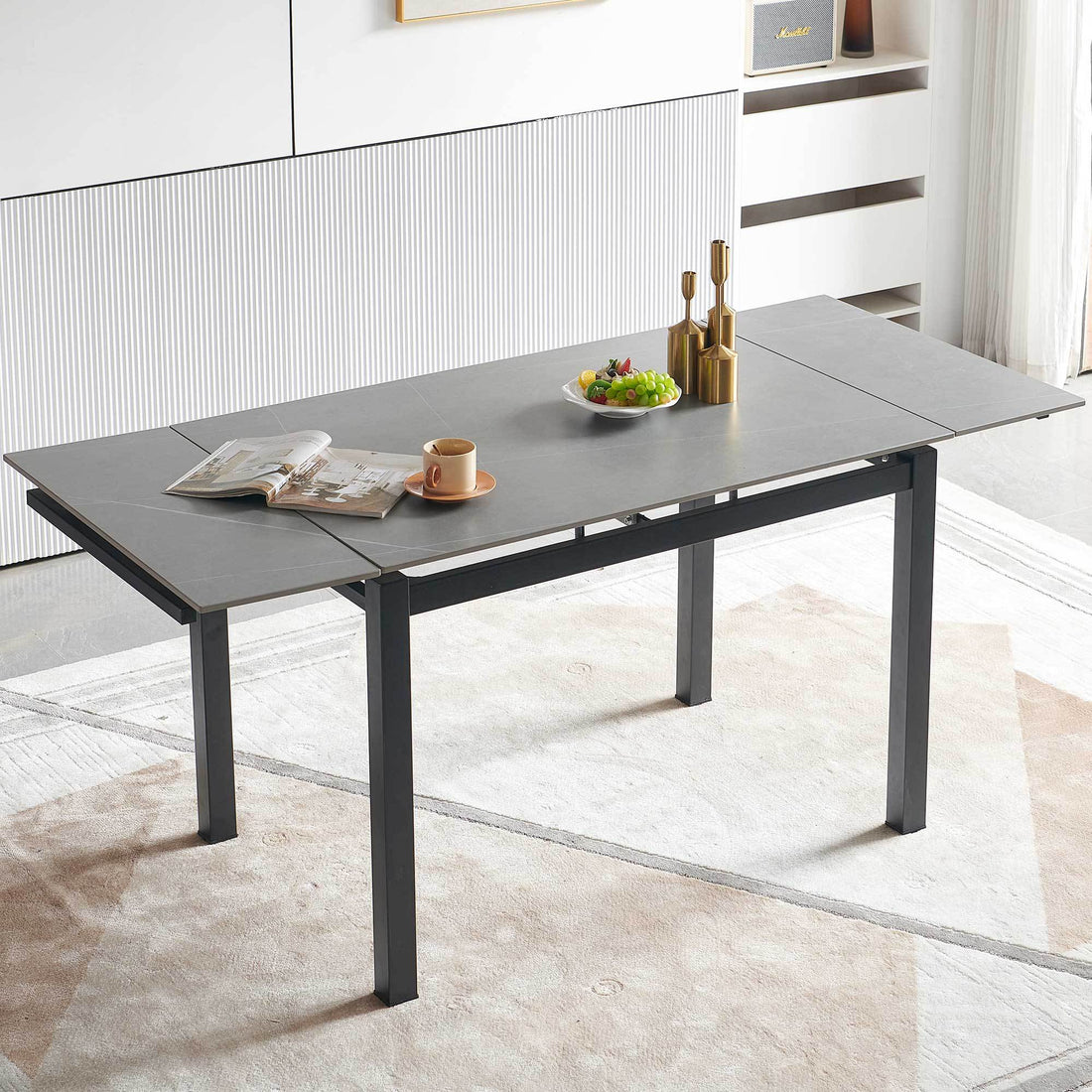 Grey Ceramic Modern Rectangular Expandable Dining Room Table For Space Saving Kitchen Small Space Table Gray Triangular Dining Room Modern Square Ceramic H Shape