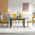 5 Pieces Functional Retractable Ceramic Table Dining Table Dining Set Including Yellow Velvet High Back Black Color Legs For Living Room,Dining Room,Kitchen Metal Gray Yellow Seats 4 Metal Dining Room Modern 4 Leg Square Dining Table With Chair Ceramic