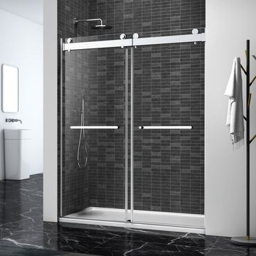 43 48 In. W X 76 In. H Sliding Frameless Soft Close Shower Door With Premium 3 8 Inch 10Mm Thick Tampered Glass In Chrome 23D02 48C Chrome Stainless Steel