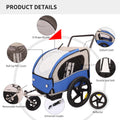 2 In 1 Double 2 Seat Bicycle Bike Trailer Jogger Stroller For Kids Children Foldable Collapsible W Pivot Front Wheel Blue Gray Fabric Steel
