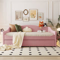 Teddy Fleece Full Size Upholstered Daybed With Light And Trundle, Pink Full Pink Fleece