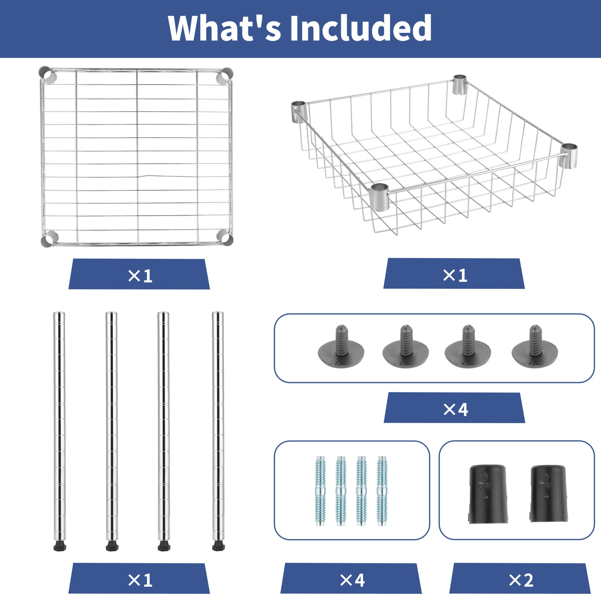 Heavy Duty Shelving Unit, Wire Metal Stackable Storage, 1 Tier Shelf, With Basket, Chrome, 15" W X 13.8" D X 15" H Chrome Iron